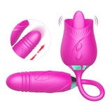 Rose Sex Toy Dildo Vibrator - 3in1 Rose Sex Stimulator for Women with 9 Tongue Licking & Thrusting Dildo G Spot Vibrator